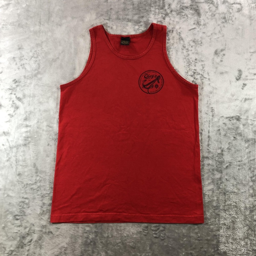 Vintage Obey Shirt Mens Medium Red Anchor Dead Men Tank Graphic Tee Y2K